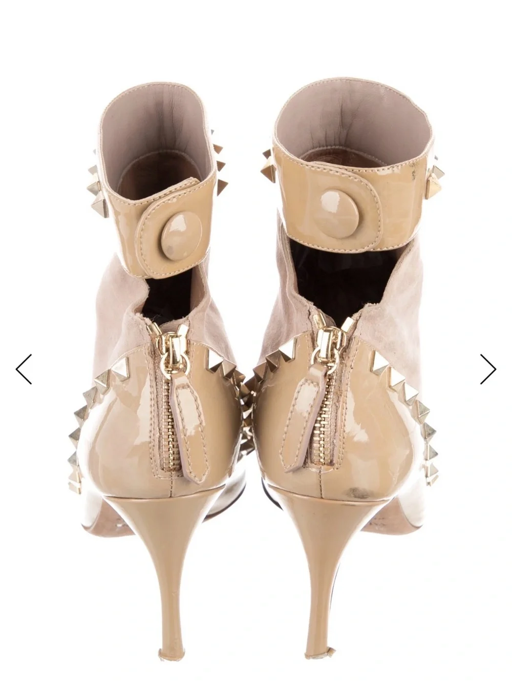 Sold🙏Valentino Nude Beige Suede & Patent Studded Ankle Boots - Women
